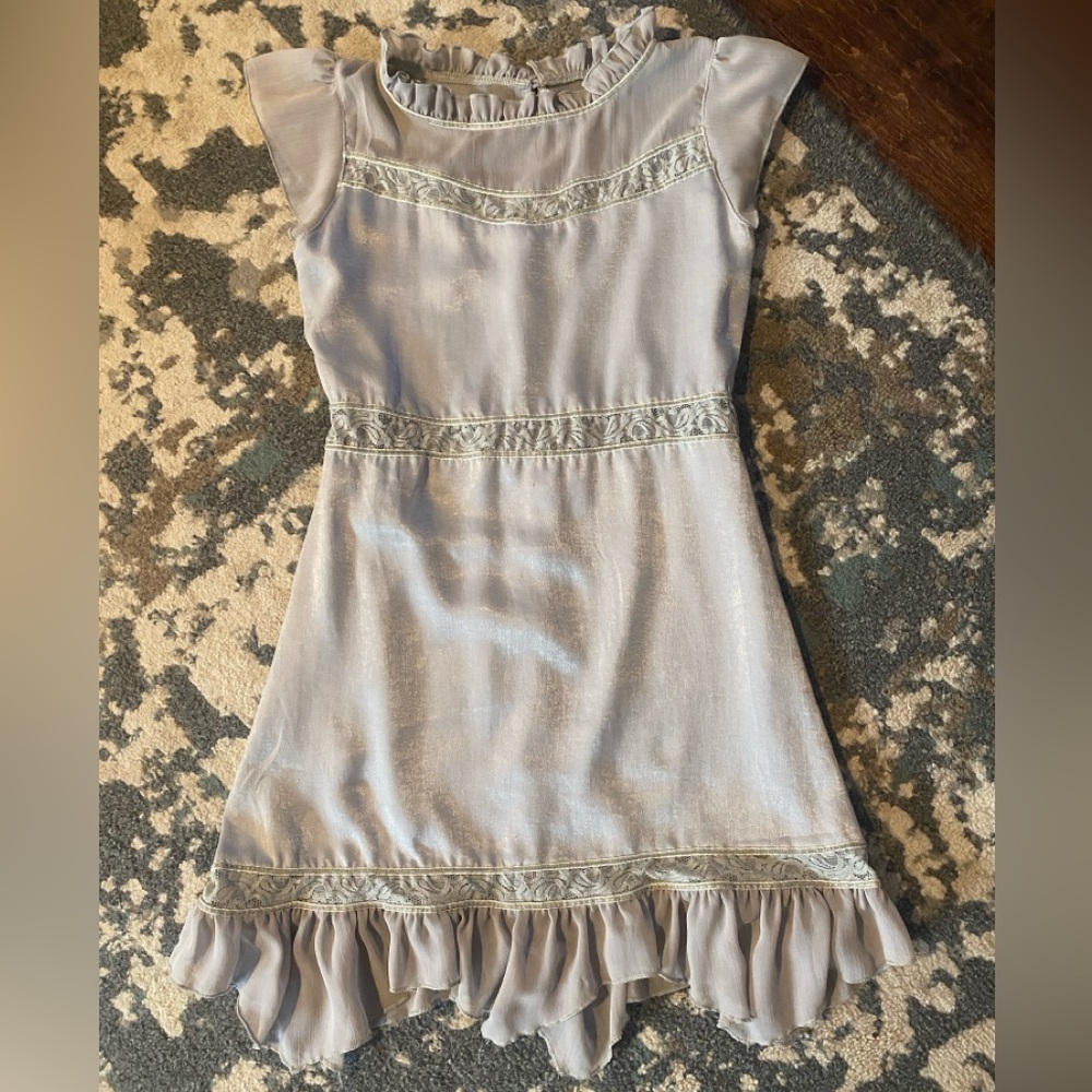 Girl’s Joyfolie Gray Ruffled Satin Dress Size 14
